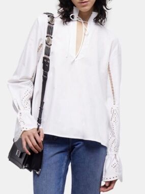 The Kooples Broderie Anglaise Tie-Neck Blouse